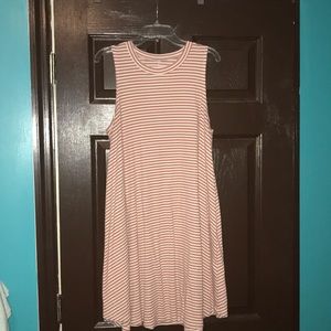 Mauve pink and ivory striped swing dress